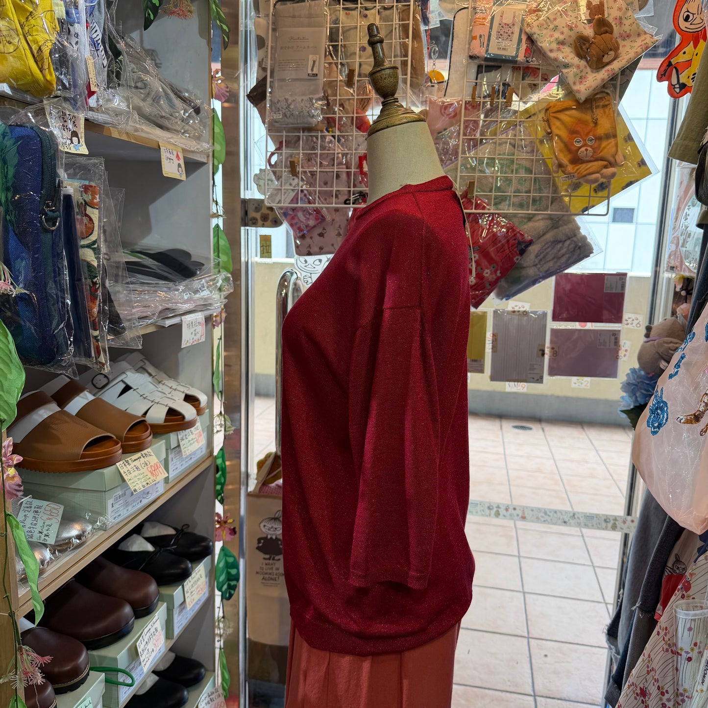 (g) Red Lame Modal 5-Length Knit Sweater