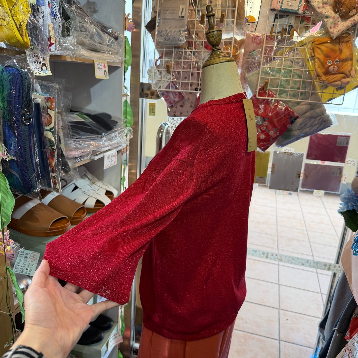 (g) Red Lame Modal 5-Length Knit Sweater