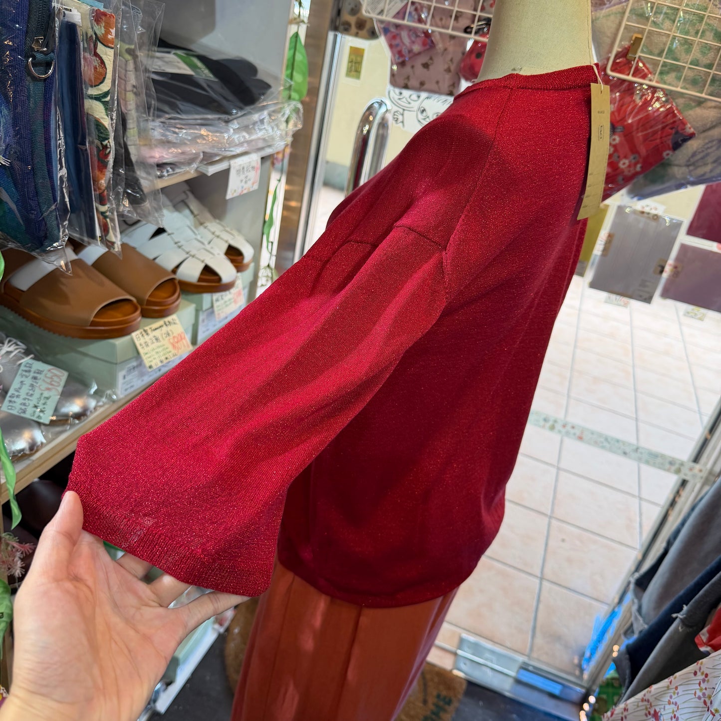 (g) Red Lame Modal 5-Length Knit Sweater