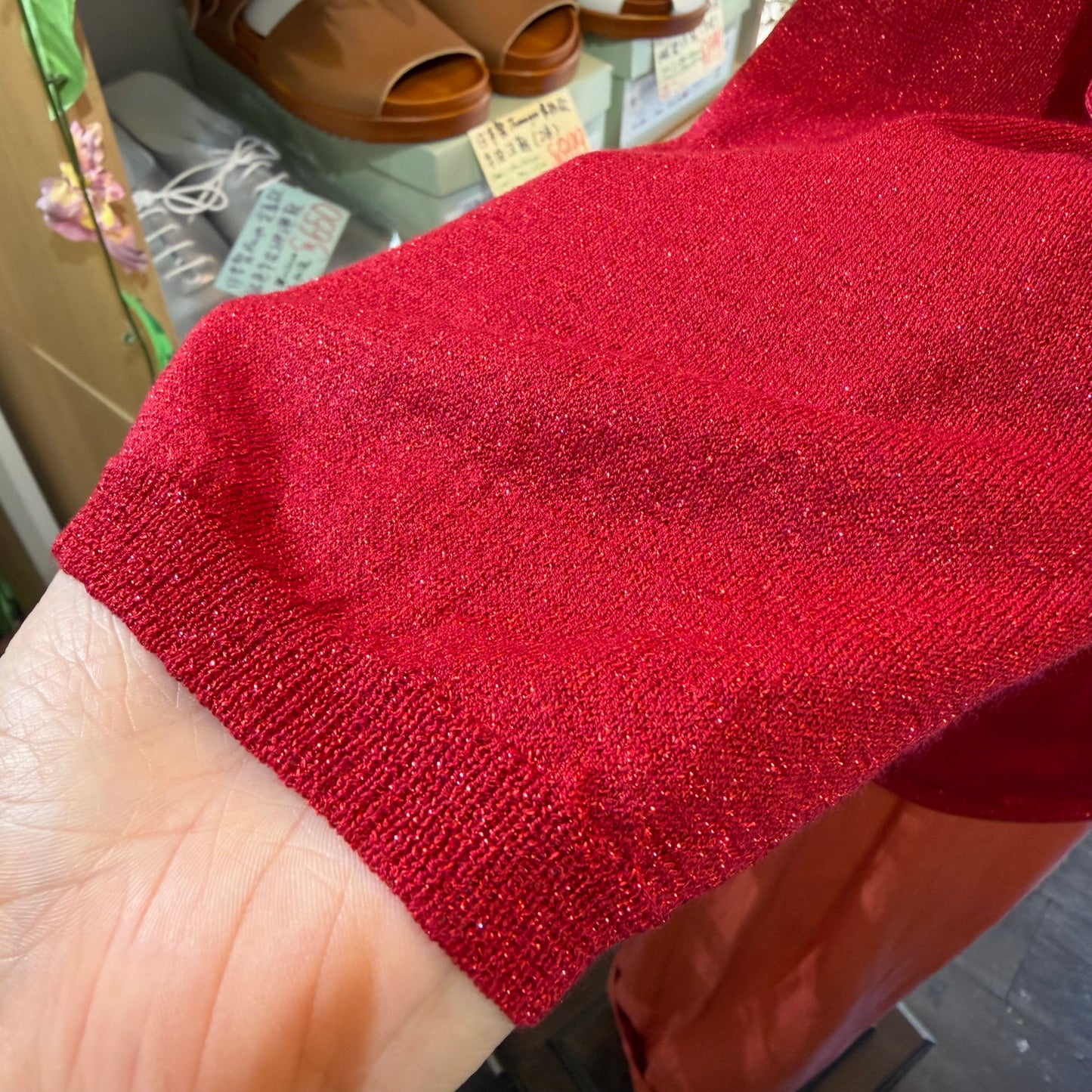 (g) Red Lame Modal 5-Length Knit Sweater