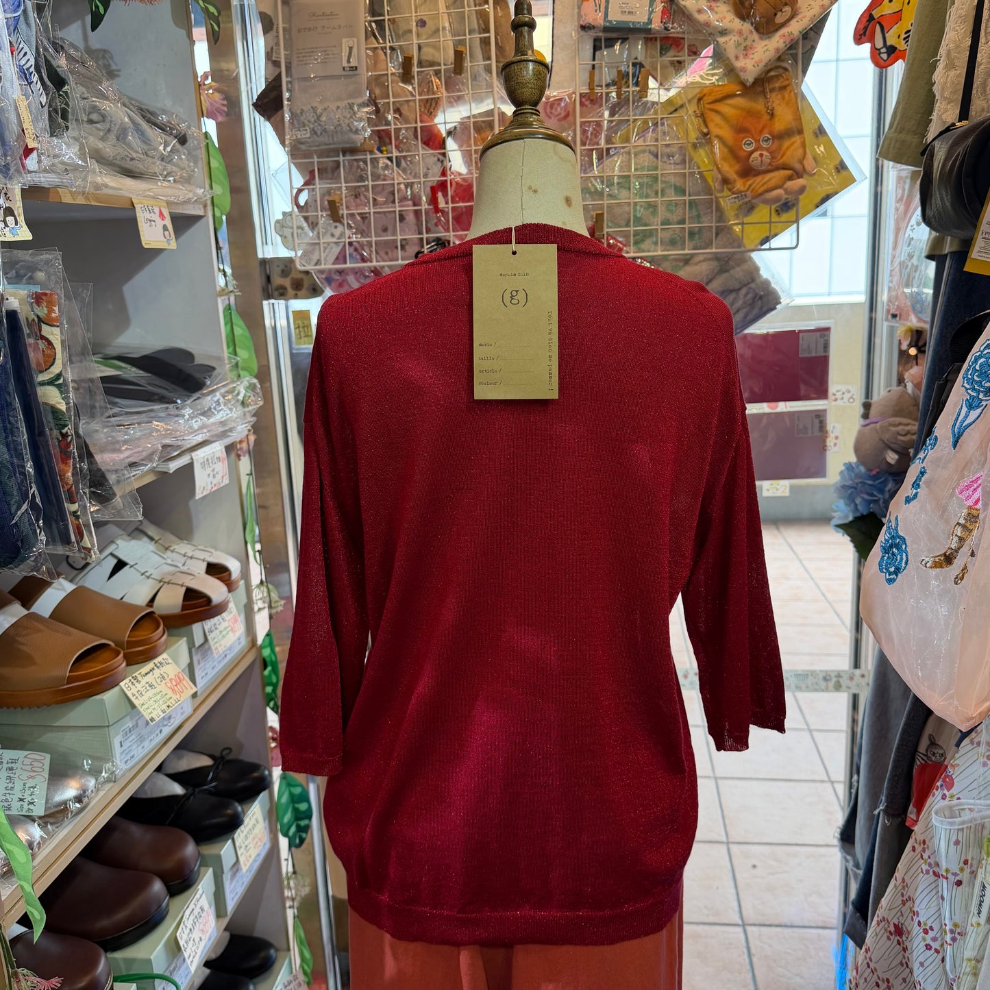 (g) Red Lame Modal 5-Length Knit Sweater