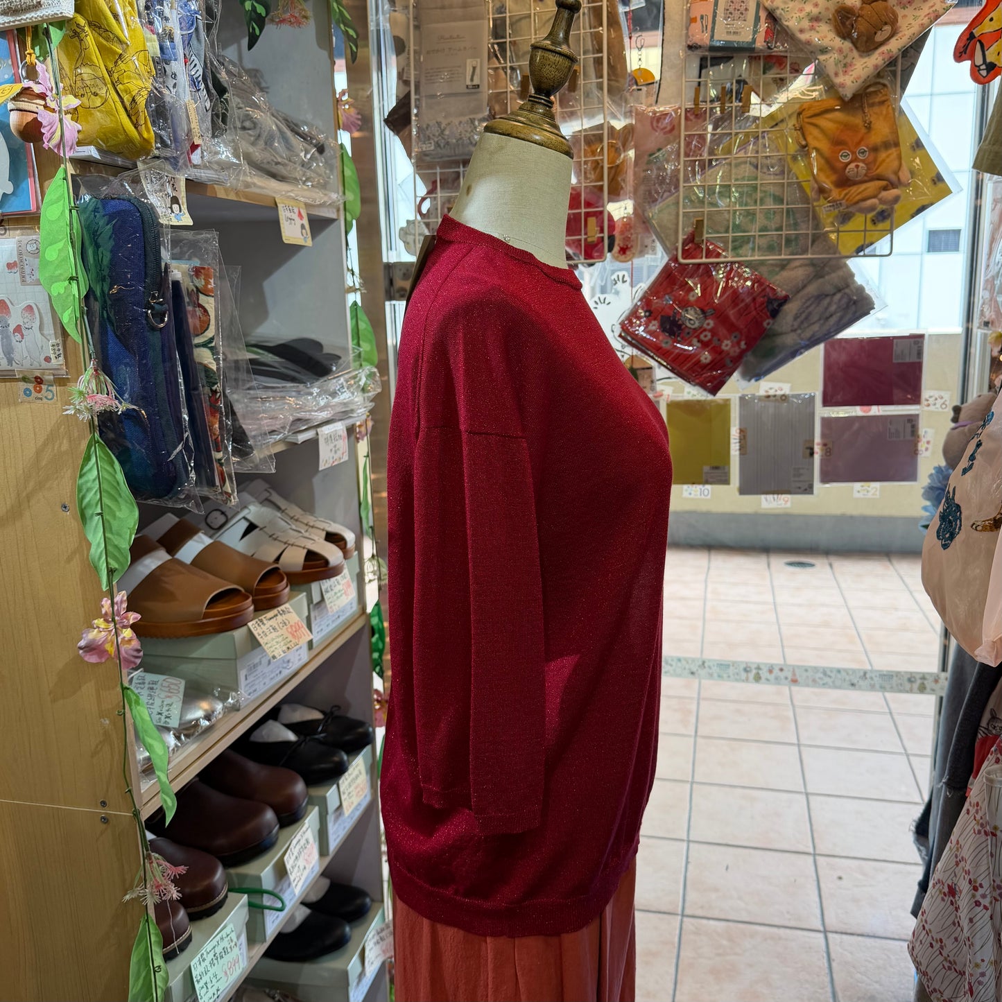 (g) Red Lame Modal 5-Length Knit Sweater