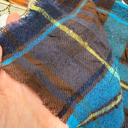 Tumugu Blue Checked Wool Scarf, made in Japan