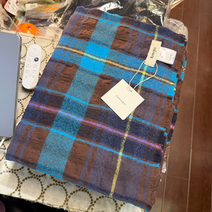 Tumugu Blue Checked Wool Scarf, made in Japan
