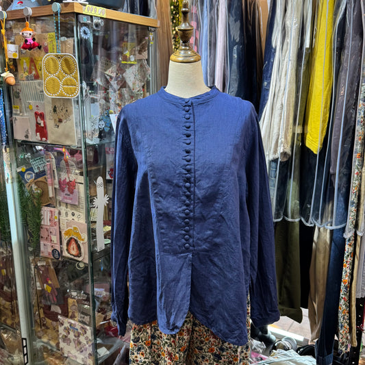 Ichi ANTIQUITES Indigo Blue Linen Shirt, made in Japan