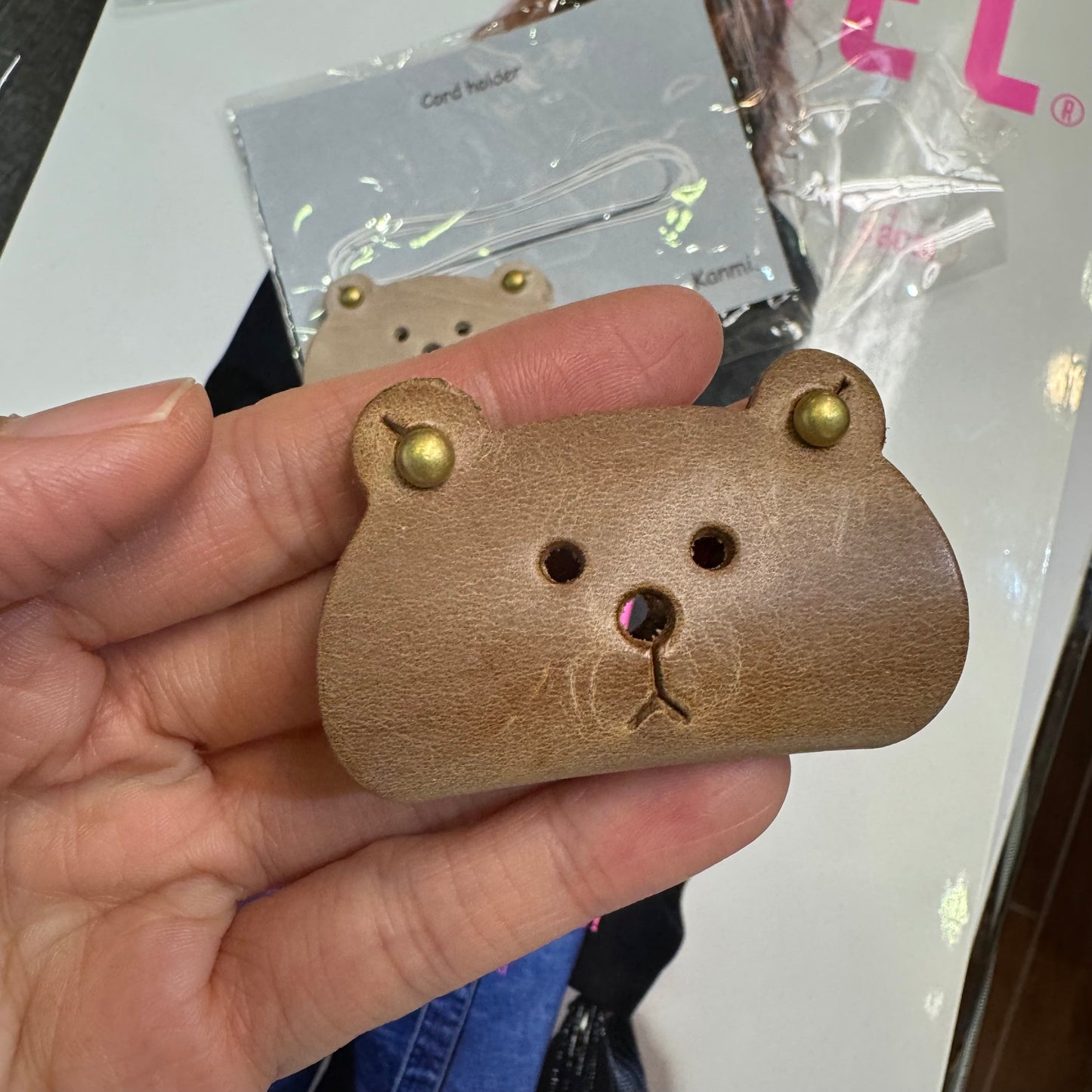Kanmi Animals Leather Cord Holder, Bear, Cat and. Frog, 2 Sizes, made in Japan