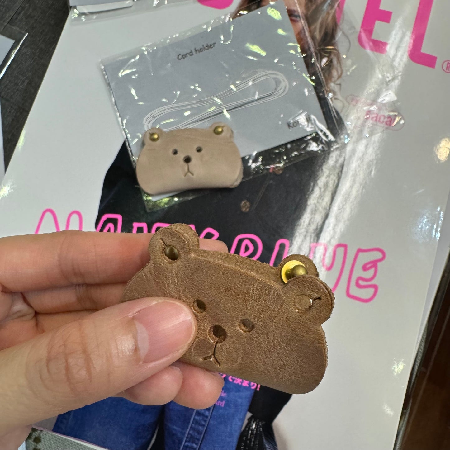 Kanmi Animals Leather Cord Holder, Bear, Cat and. Frog, 2 Sizes, made in Japan