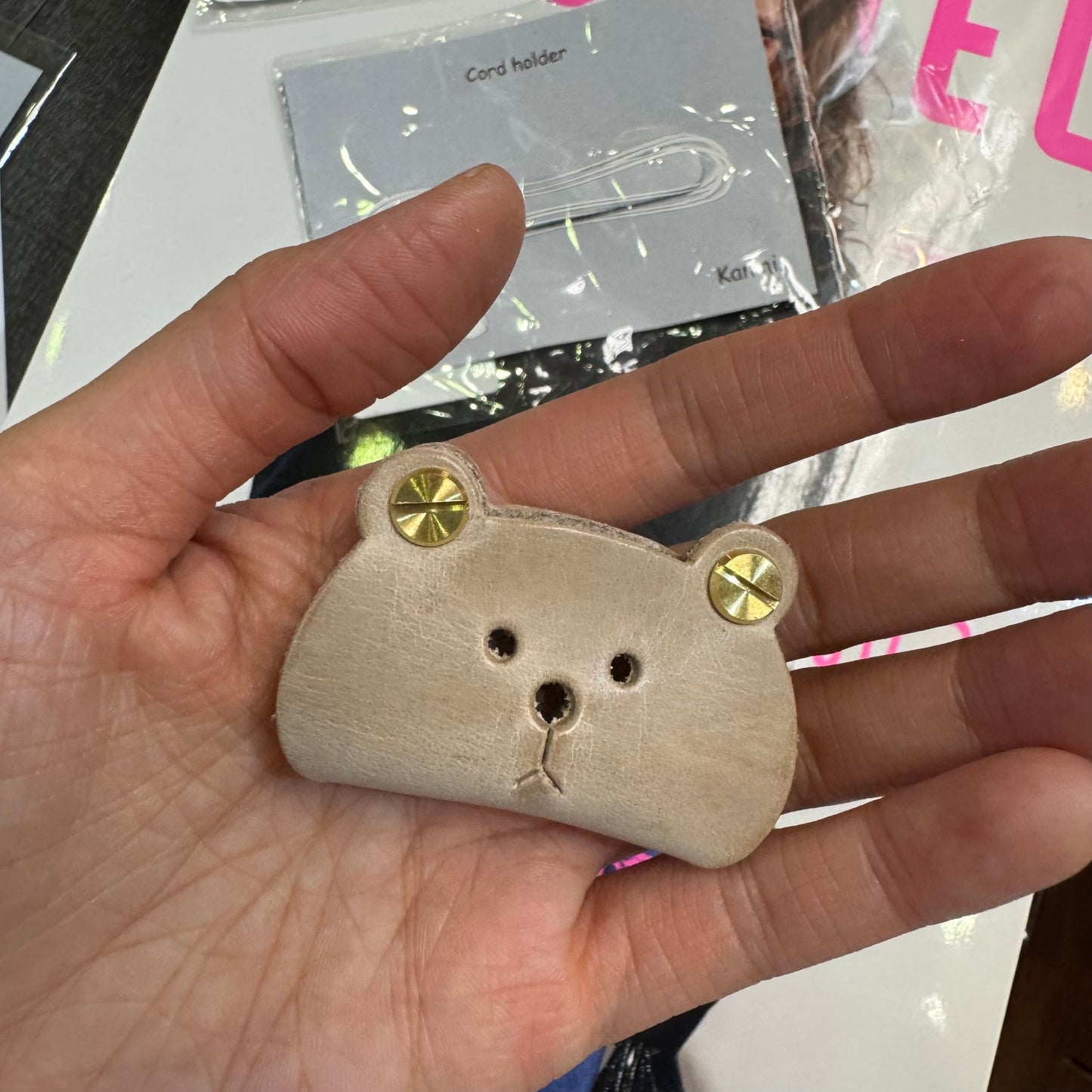 Kanmi Animals Leather Cord Holder, Bear, Cat and. Frog, 2 Sizes, made in Japan