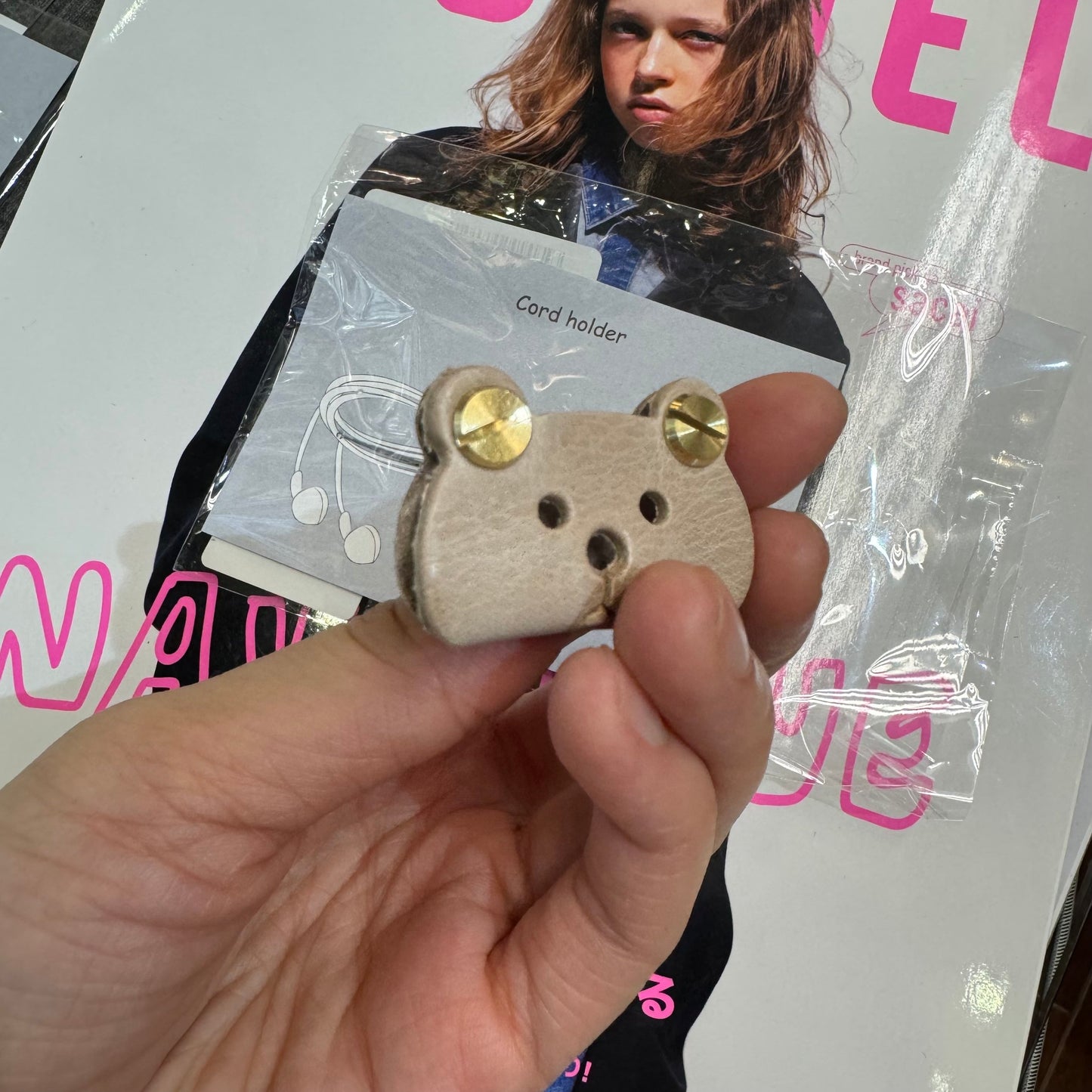 Kanmi Animals Leather Cord Holder, Bear, Cat and. Frog, 2 Sizes, made in Japan