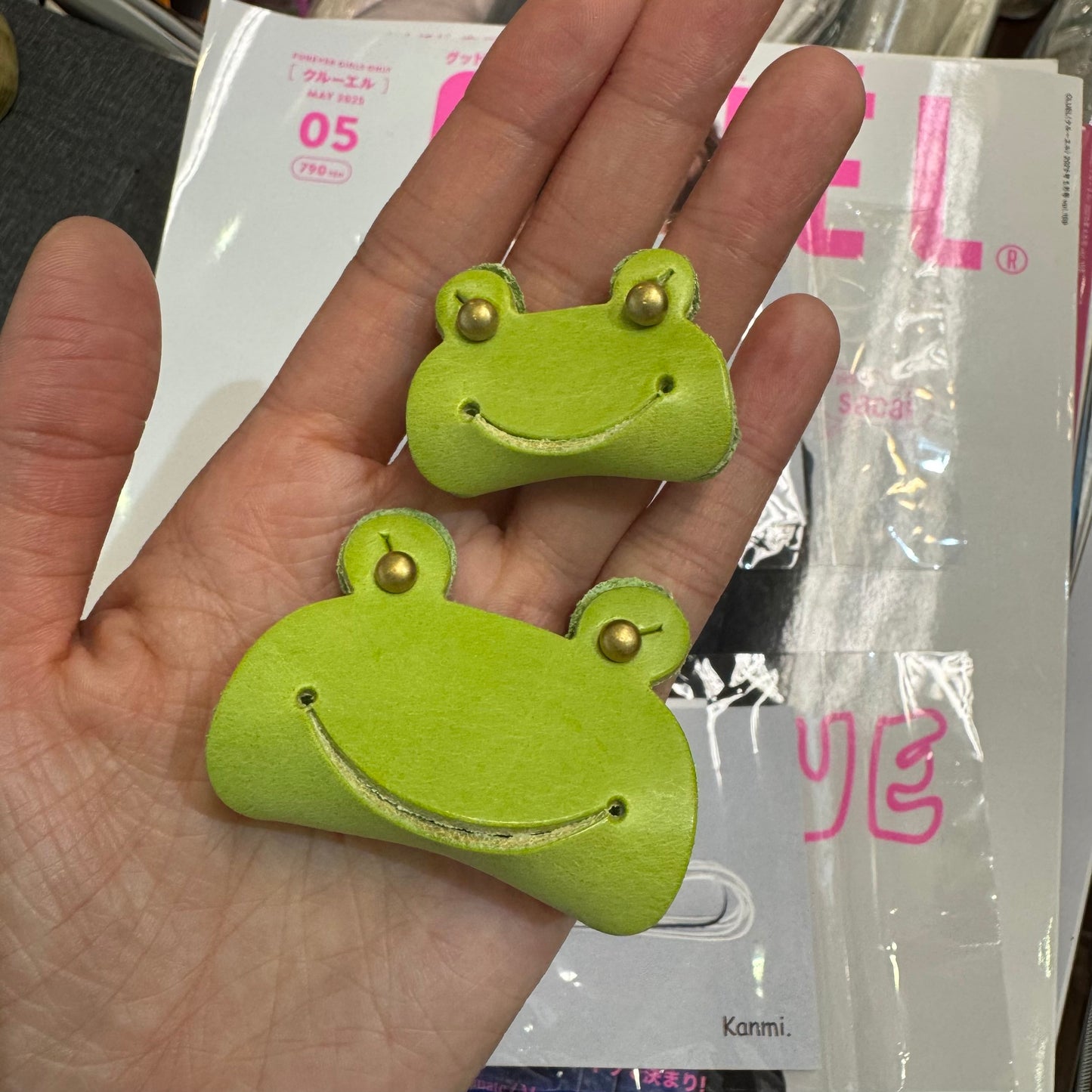 Kanmi Animals Leather Cord Holder, Bear, Cat and. Frog, 2 Sizes, made in Japan