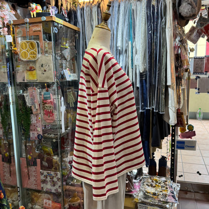 Sale- Tumugu Red Striped T-shirt, made in Japan