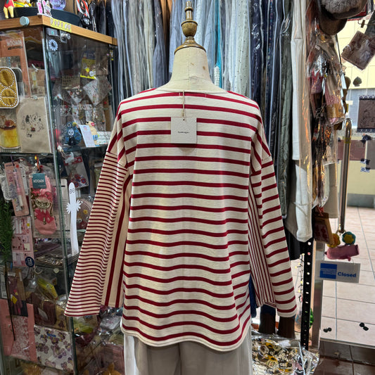 EXTRA30- Tumugu Red Striped T-shirt, made in Japan