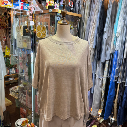 Days Beige Linen Striped T-shirt, made in Japan