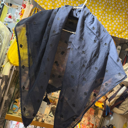 Tumugu Black Cotton Embroidery Stole, Scarf, made in India