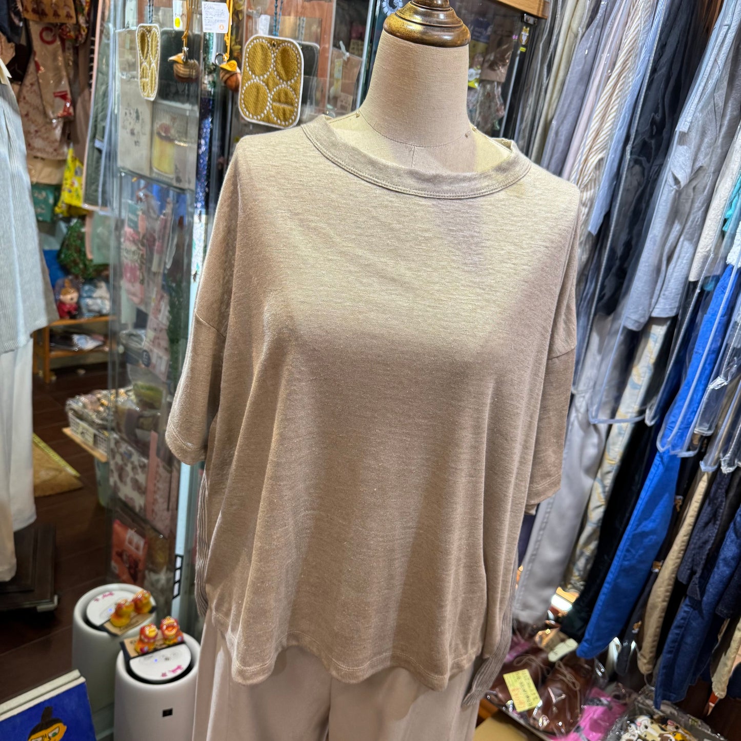 Days Beige Linen Striped T-shirt, made in Japan