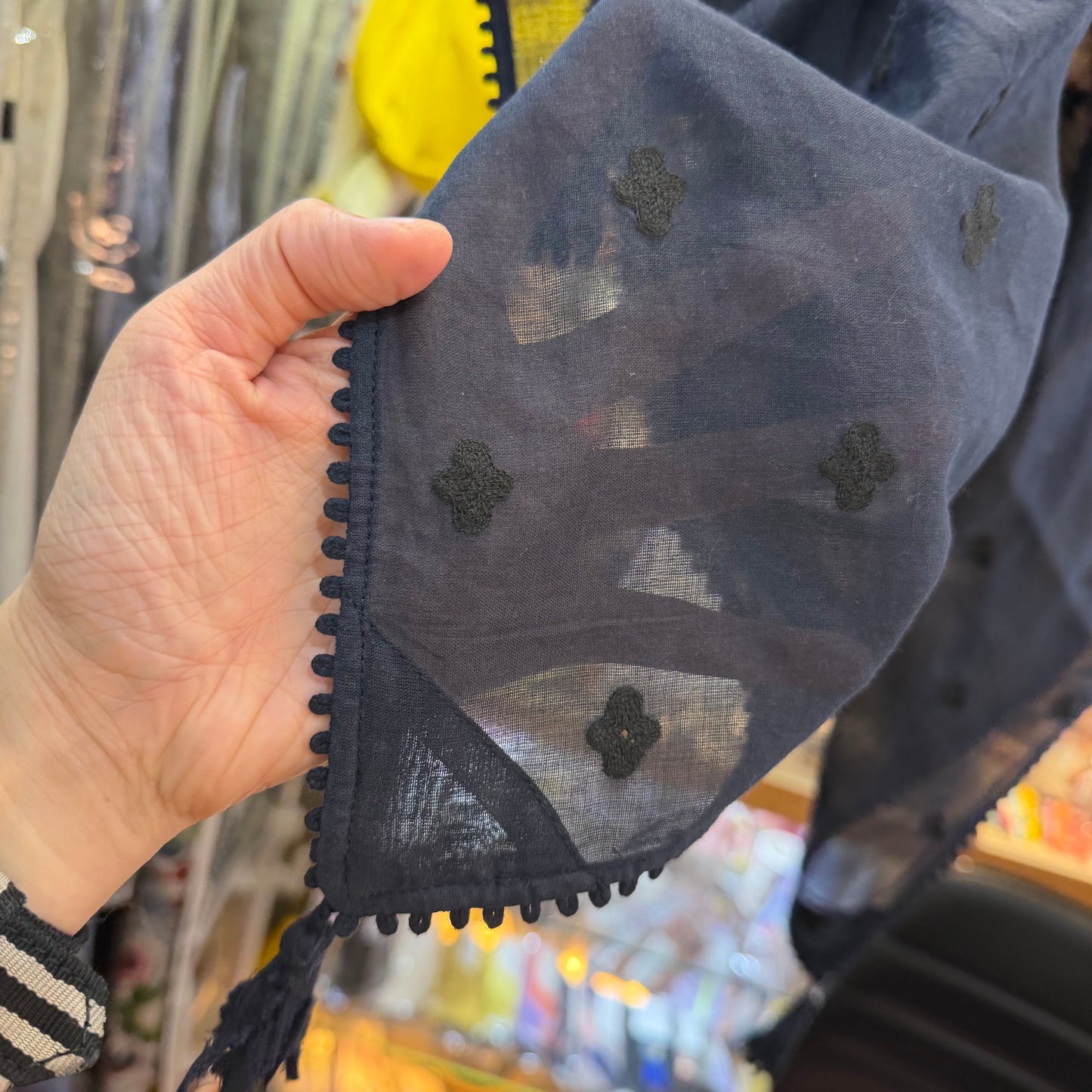 Tumugu Black Cotton Embroidery Stole, Scarf, made in India