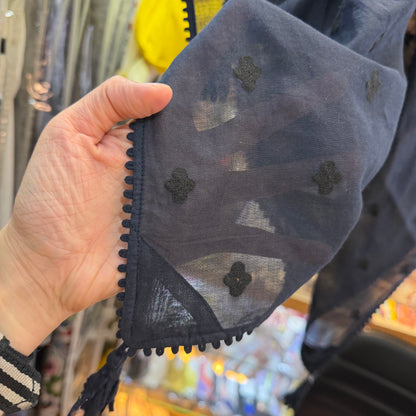 Tumugu Black Cotton Embroidery Stole, Scarf, made in India