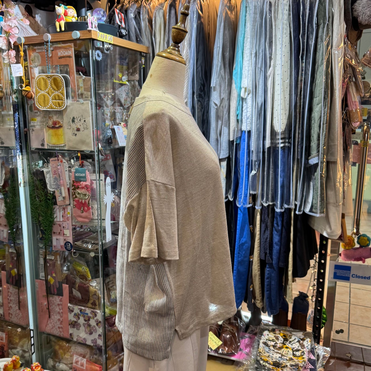 Days Beige Linen Striped T-shirt, made in Japan