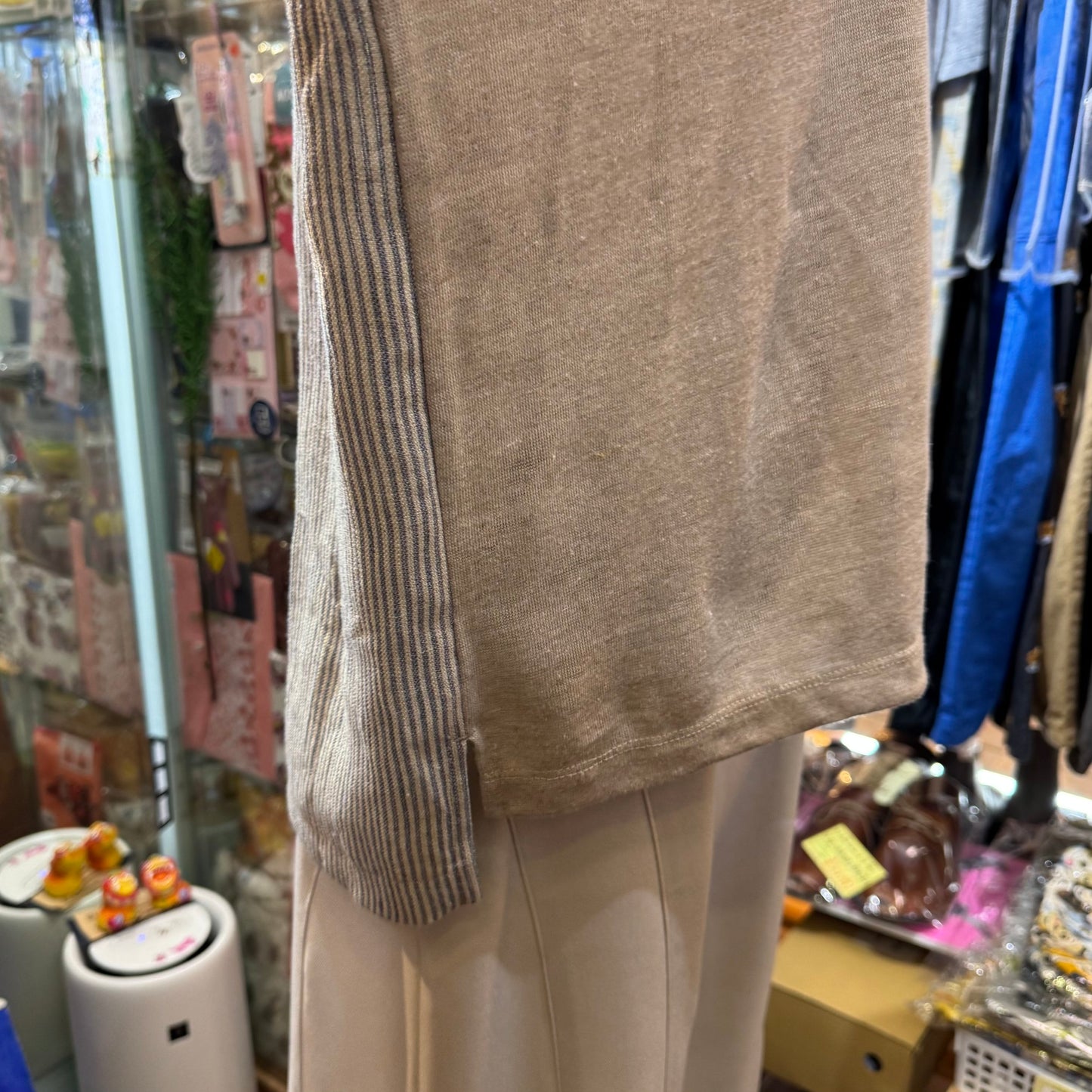 Days Beige Linen Striped T-shirt, made in Japan