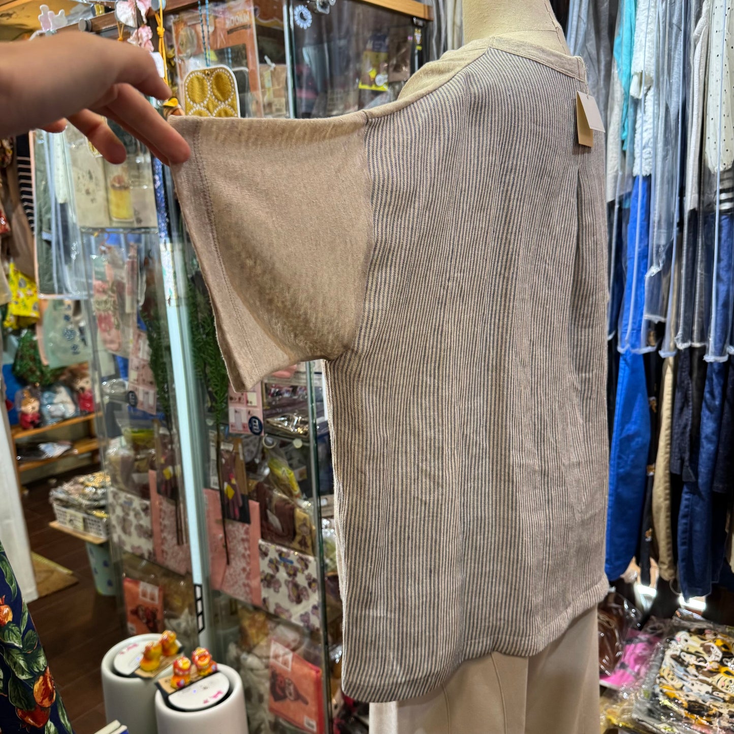 Days Beige Linen Striped T-shirt, made in Japan