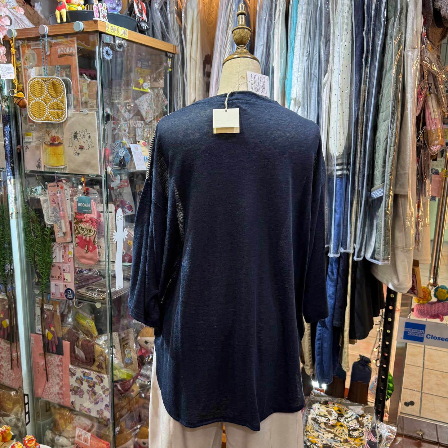 Days Navy Linen Striped T-shirt, made in Japan