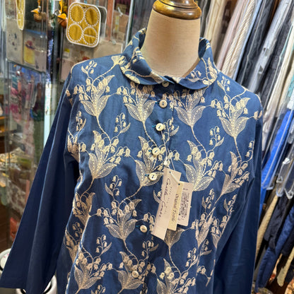 Castle Combre ...  Lily of the Valley Embroidery Blue Shirt, made in Japan