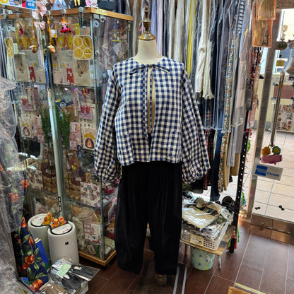 Gauze Checked 2Way Blouse Top，made in Japan