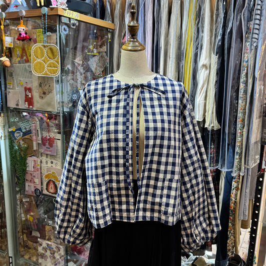 Gauze Checked 2Way Blouse Top，made in Japan
