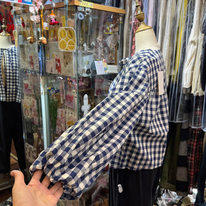 Gauze Checked 2Way Blouse Top，made in Japan