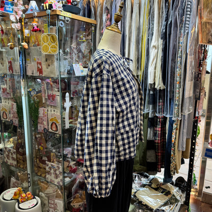 Gauze Checked 2Way Blouse Top，made in Japan