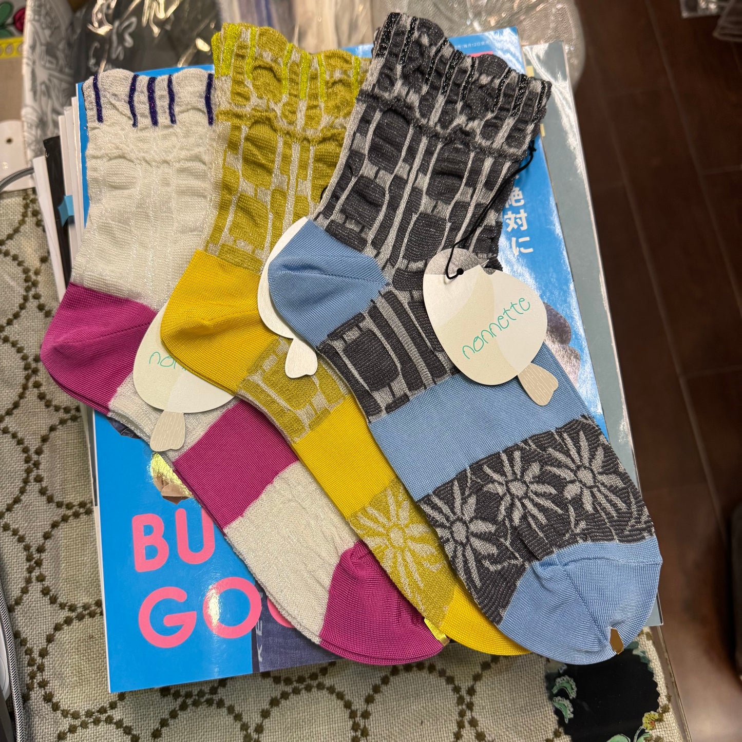 Nonnette Floral Socks, 3 Colors, made in Japan