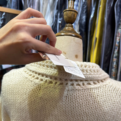 Tumugu White Hand Knit Cardigan, made in Peru