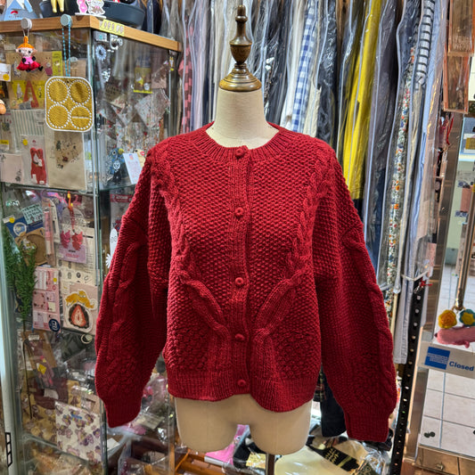 Tumugu Red Hand Knit Cardigan, made in Peru