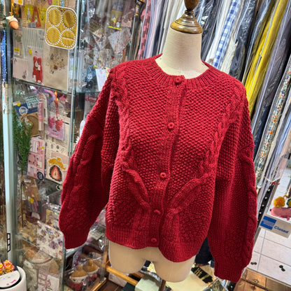 Tumugu Red Hand Knit Cardigan, made in Peru