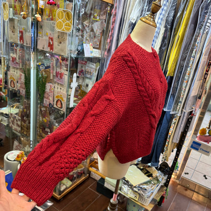 Tumugu Red Hand Knit Cardigan, made in Peru