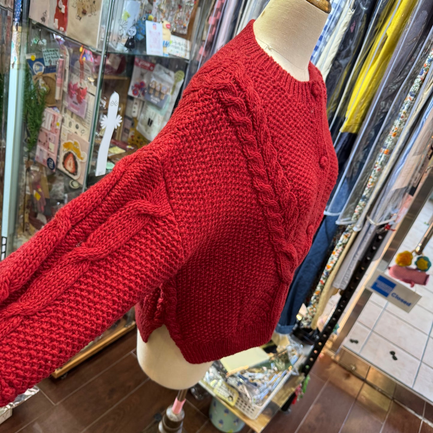 Tumugu Red Hand Knit Cardigan, made in Peru