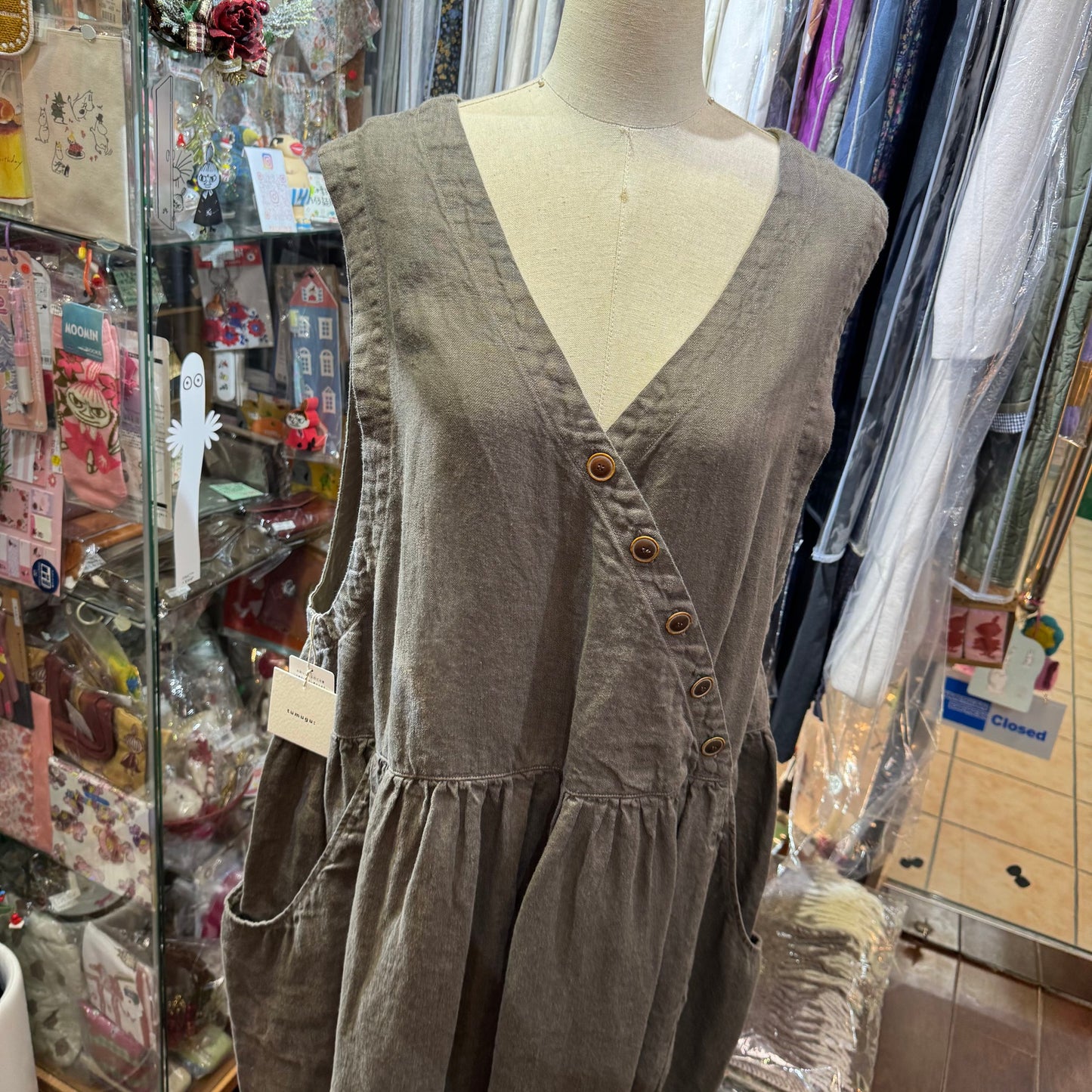 Tumugu Mocha 2Way Linen Dress, made in Japan