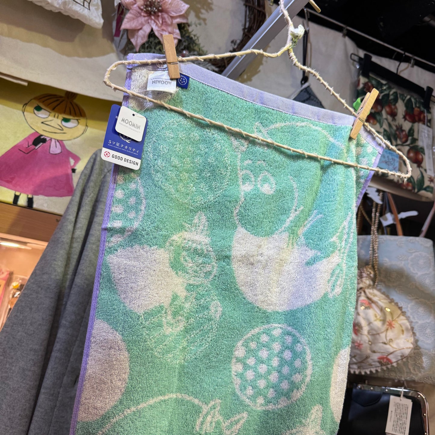 Moomin and Little My Light Green Face Towel, made in Vietnam