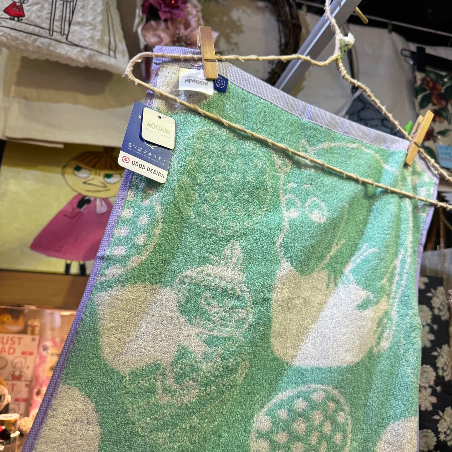 Moomin and Little My Light Green Face Towel, made in Vietnam