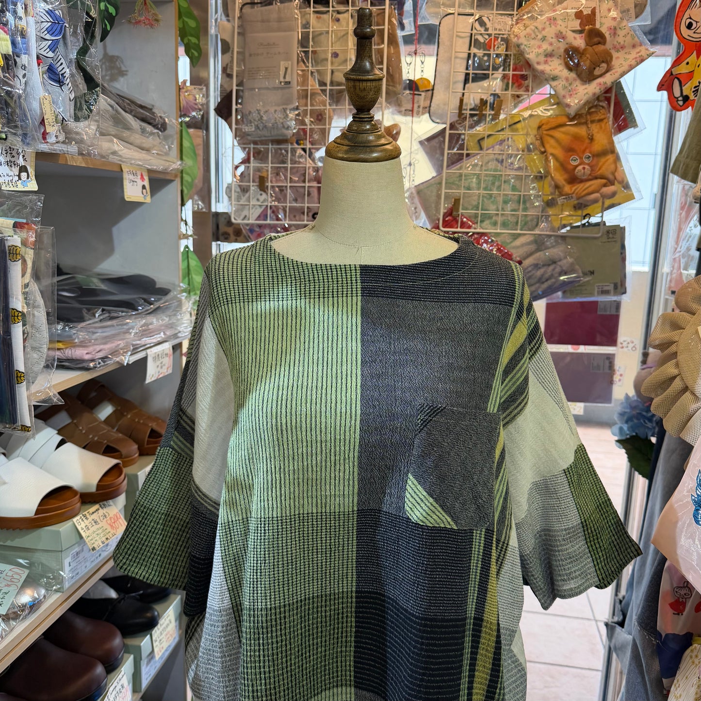 TANABANA Green Patchwork Blouse, made in India