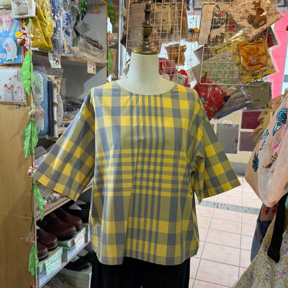 Vent d Ouest Yellow Checked 2 Way Blouse, made in Japan