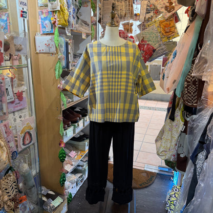 Vent d Ouest Yellow Checked 2 Way Blouse, made in Japan