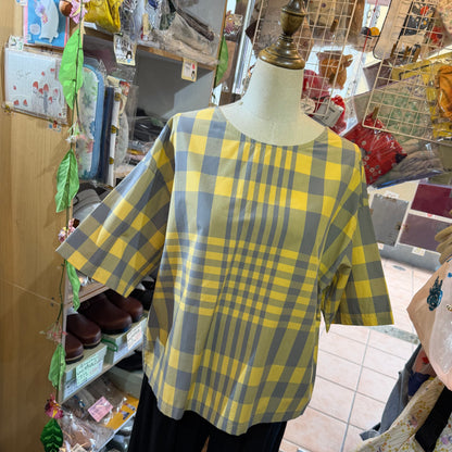 Vent d Ouest Yellow Checked 2 Way Blouse, made in Japan