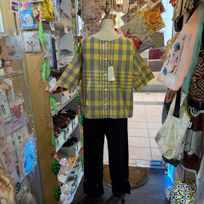 Vent d Ouest Yellow Checked 2 Way Blouse, made in Japan
