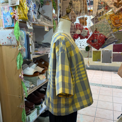 Vent d Ouest Yellow Checked 2 Way Blouse, made in Japan