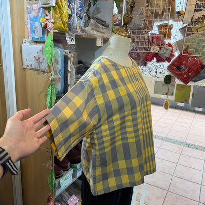 Vent d Ouest Yellow Checked 2 Way Blouse, made in Japan