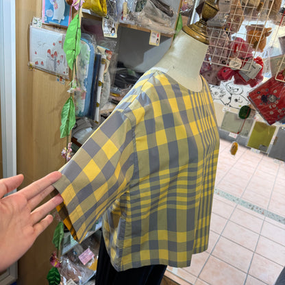 Vent d Ouest Yellow Checked 2 Way Blouse, made in Japan