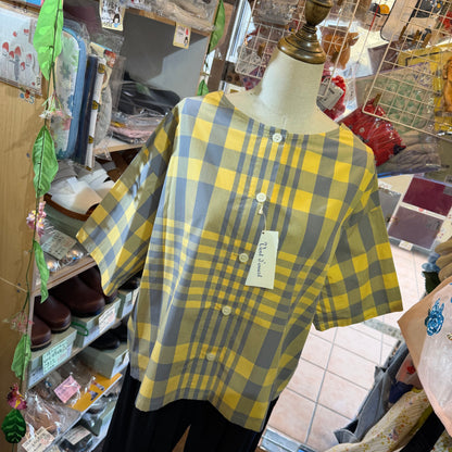 Vent d Ouest Yellow Checked 2 Way Blouse, made in Japan