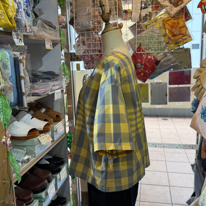 Vent d Ouest Yellow Checked 2 Way Blouse, made in Japan