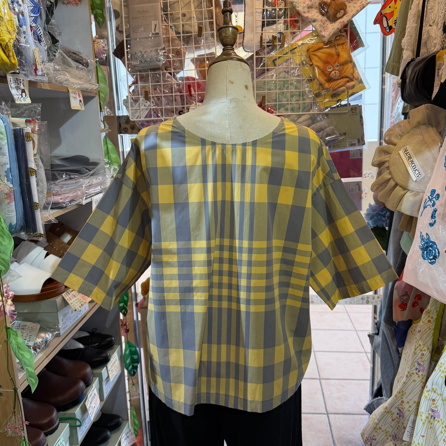 Vent d Ouest Yellow Checked 2 Way Blouse, made in Japan